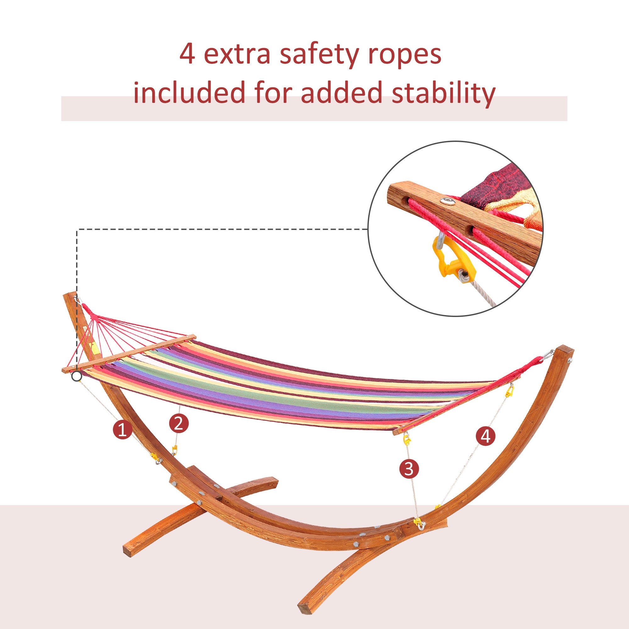 Outsunny 10' Outdoor Swing Hammock, Hammock with Wood Stand Rainbow Bed, Heavy Duty Roman Arc Hammock, Multi Color 