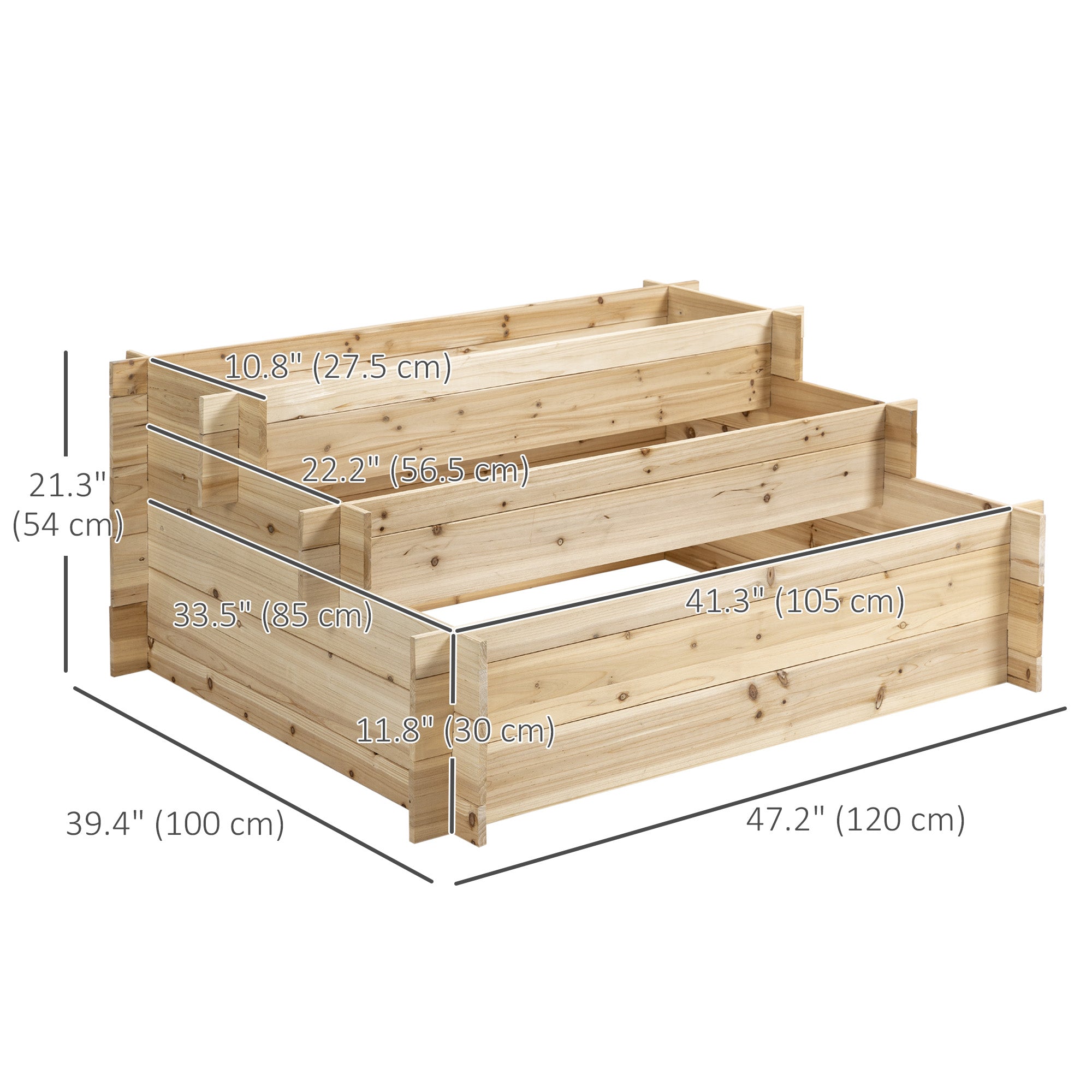 Outsunny 3-Tier Wooden Raised Garden Bed - Elevated Outdoor Vegetable & Flower Planting Box, Herb Garden Indoor Kit, Natural 