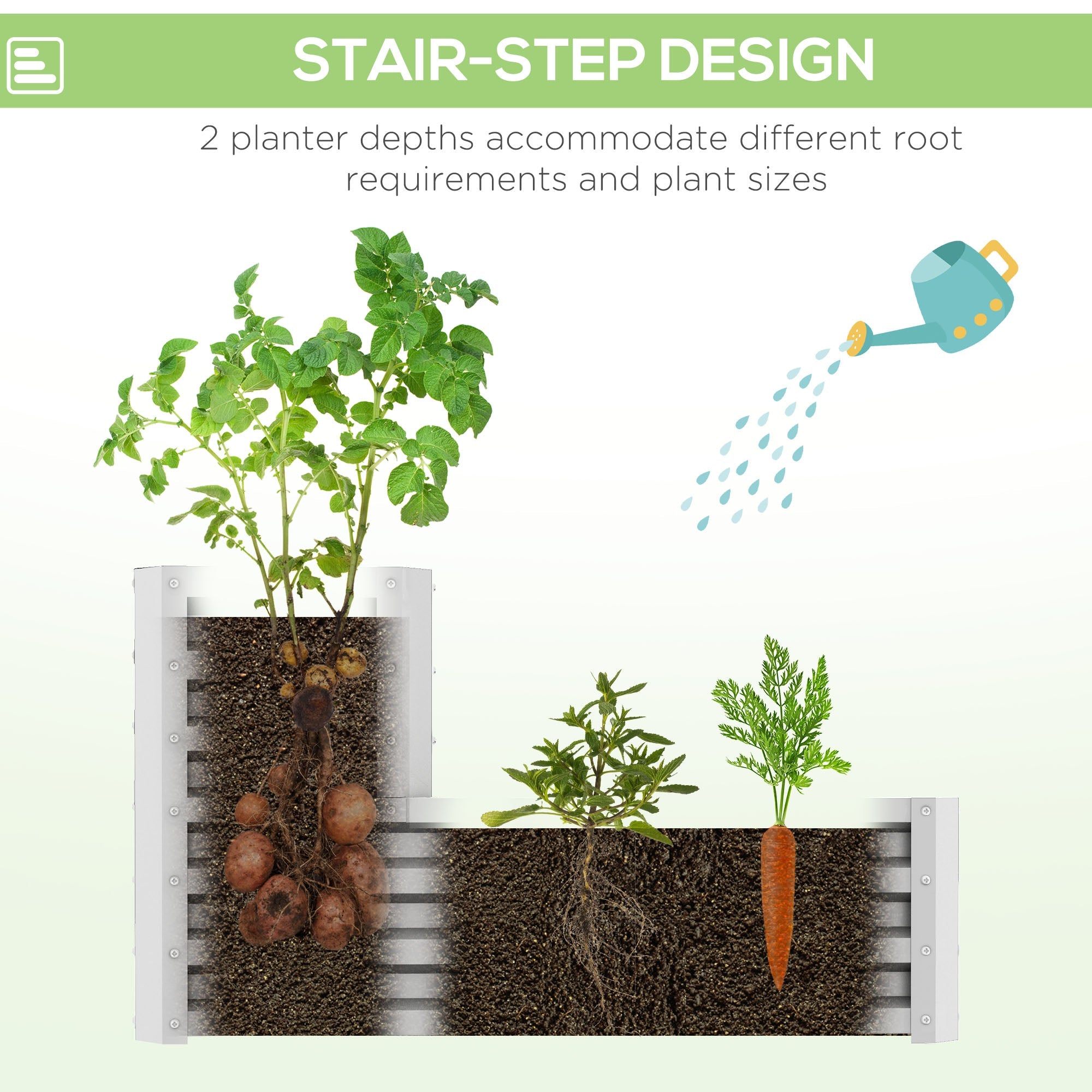 Outsunny Galvanized Steel 2-Tier Raised Garden Bed - Perfect for Vegetables, Flowers, Herbs, 47"x40"x23", Silver 
