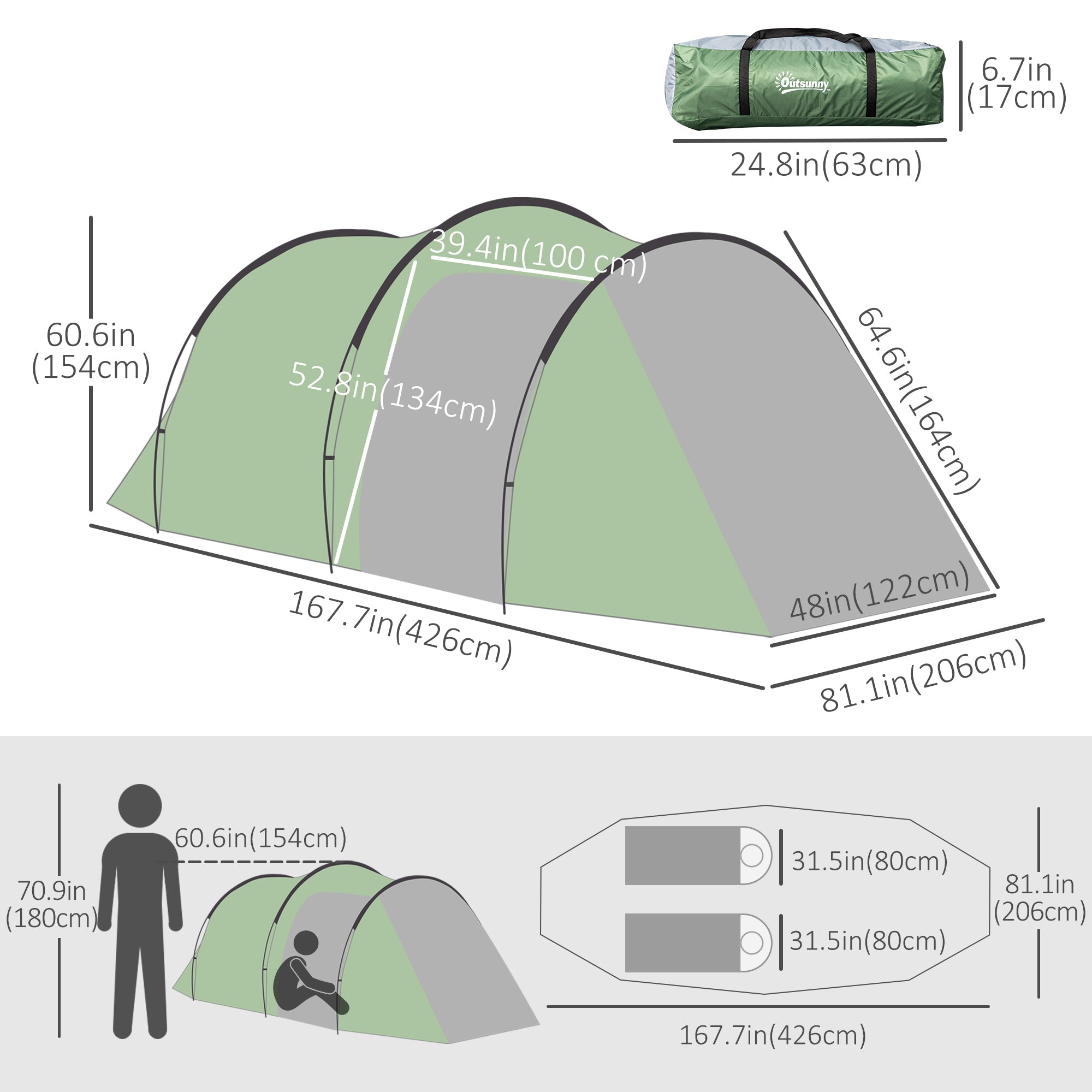 Outsunny Weatherproof Dome Camping Tent w/ Vestibule for 2-3 Person Screen Room Lightweight Backpacking Tent for Fishing 