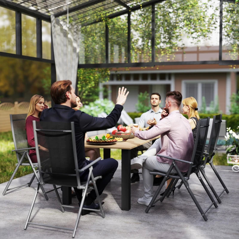 59" Outdoor Patio Table with Umbrella Hole, Outdoor Dining Table with Slatted Tabletop for Backyard Garden, Brown