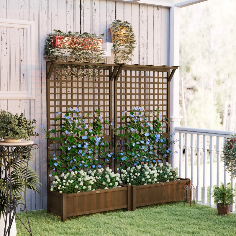 Wood Planter with Trellis for Vine Climbing, Raised Garden Bed, Privacy Screen for Backyard, Patio, Deck, Coffee