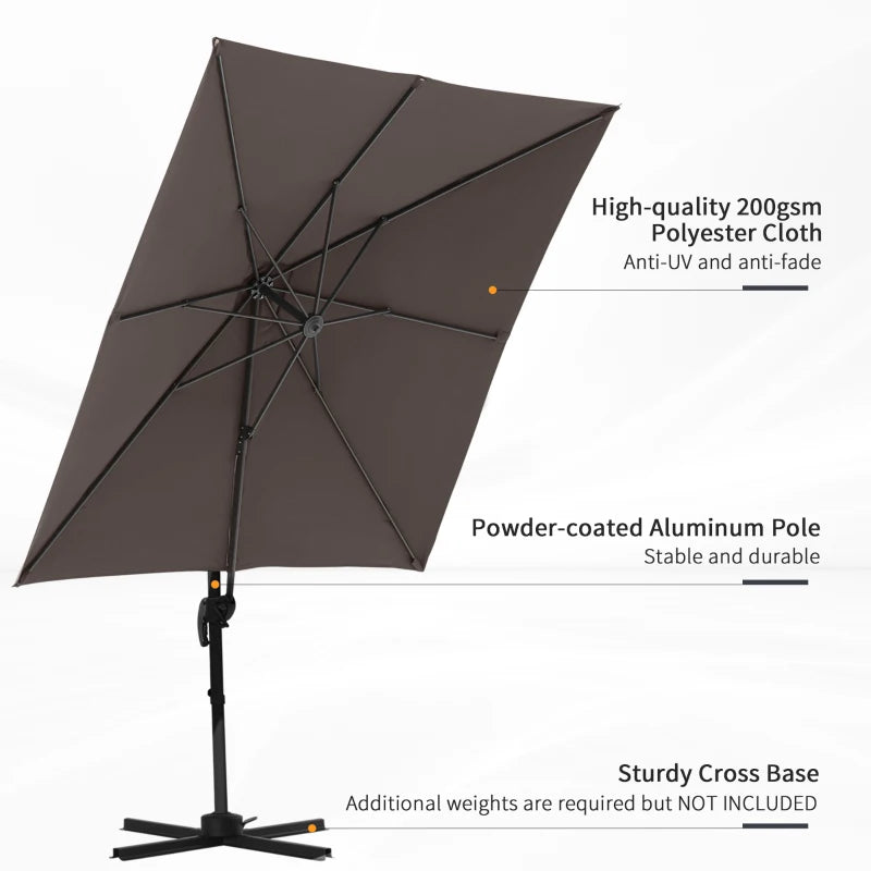 8'x8' Square Patio Hanging Offset Umbrella, Outdoor Cantilever Parasol w/ Cross Base, Light Brown