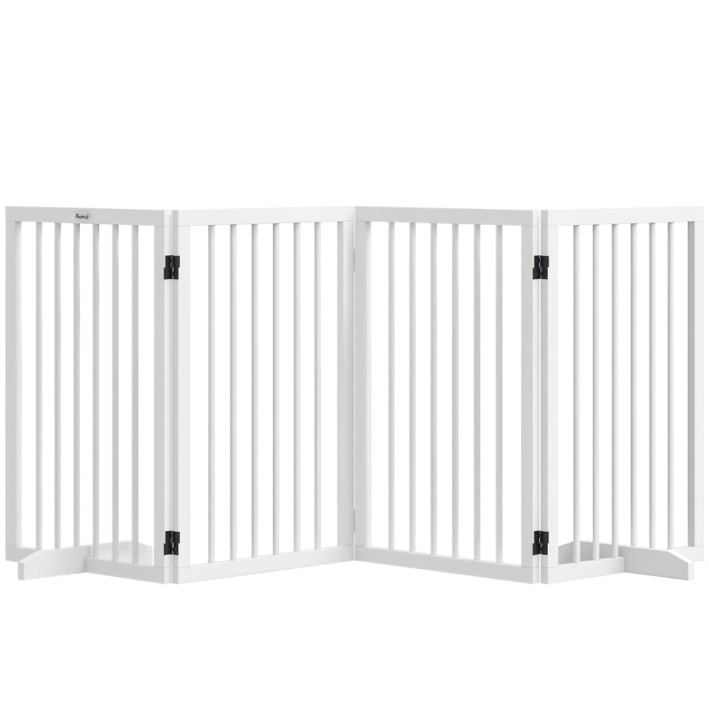 Free Standing Pet Gate, Foldable Dog Gates with 2 Support Feet, 4 Panels for Doorway Stairs, White