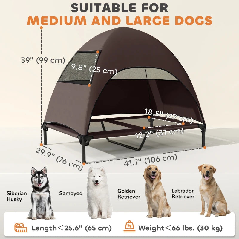Elevated Dog Bed with Canopy Raised Dog Bed  Washable Mesh Steel Frame 41.7" x 29.9" x 39" Coffee