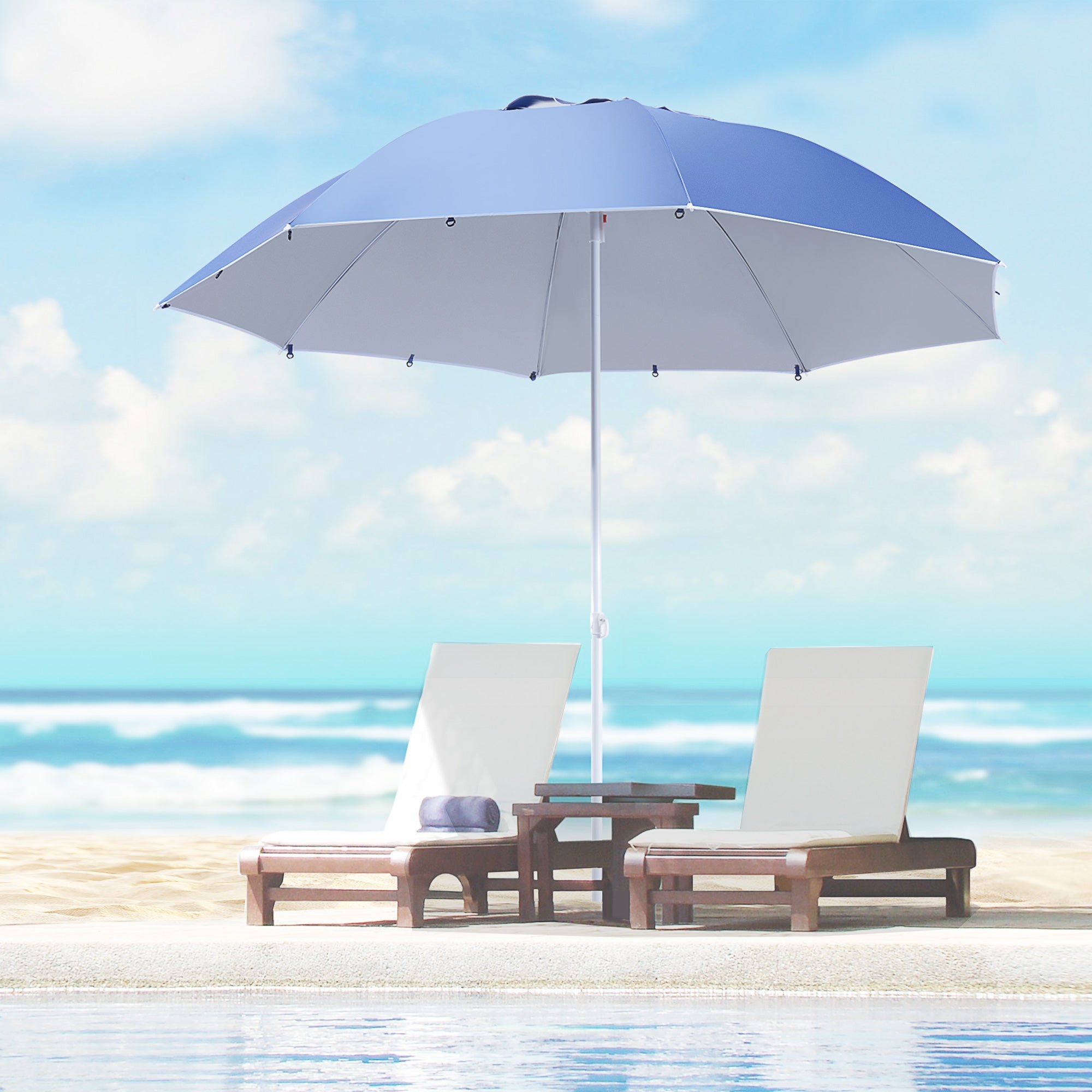 Outsunny 7.5ft Blue 2-in-1 Beach Sport Umbrella Shelter with Silver Coated UV50 Protection for Outdoor Activities 