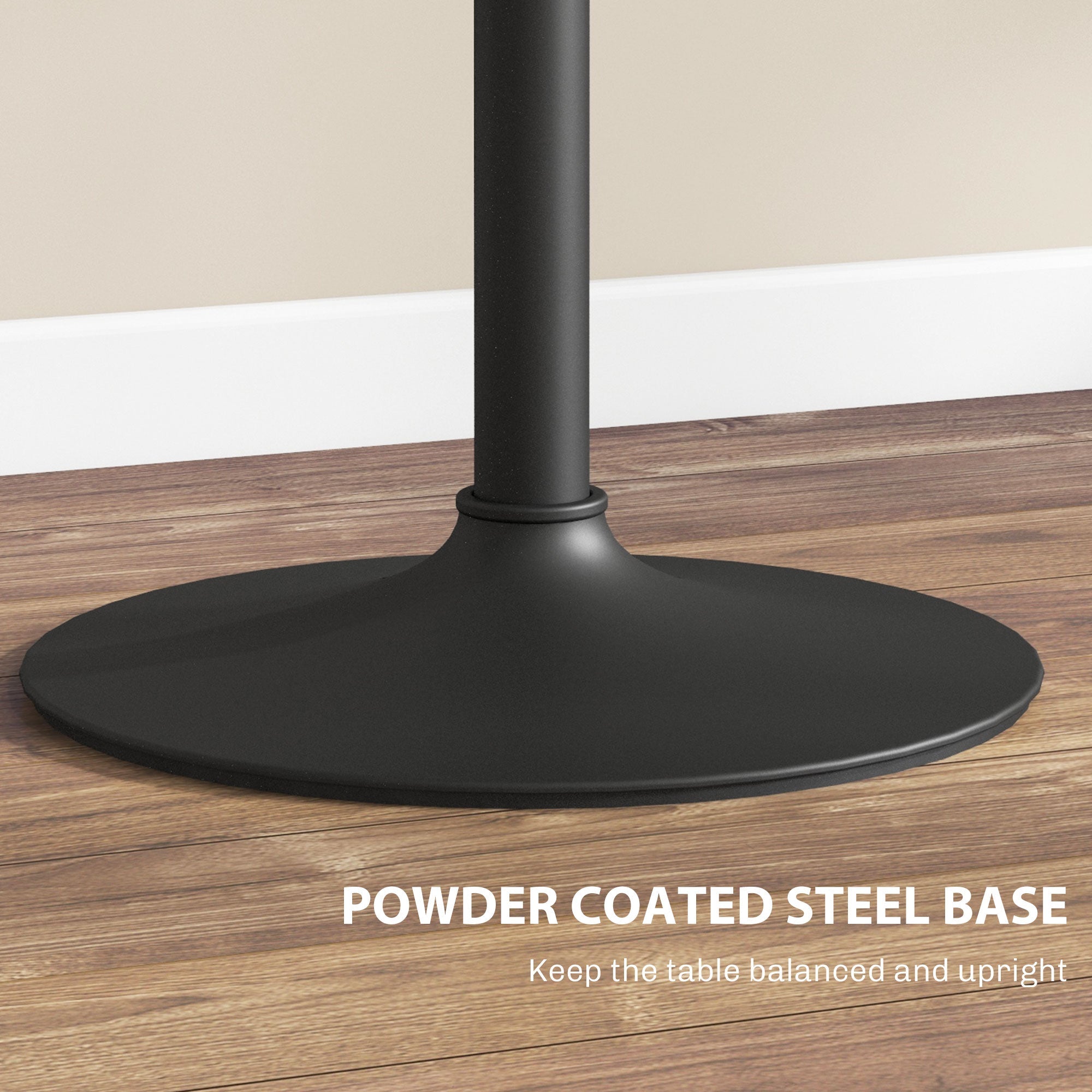 HOMCOM Adjustable Bar Table for 2, Round Pub Table with Steel Base for Home Bar, Small Dining Room, Black Marble 