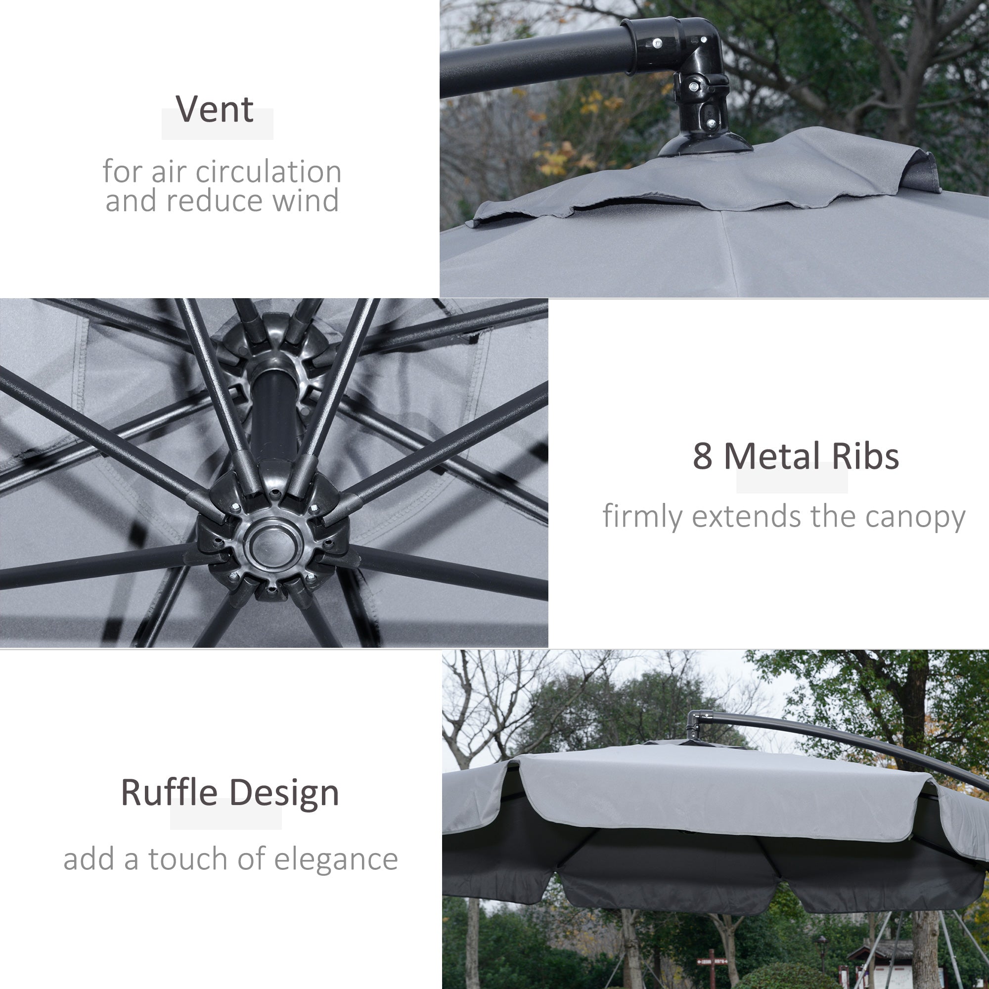 Outsunny 9FT Offset Cantilever Patio Umbrella: Dark Grey Easy Tilt Cross Base 8 Ribs UV Protection Outdoor Sun Shade 