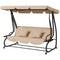 Outsunny 3-Seat Outdoor Patio Swing Chair, Converting Flat Bed, Canopy Swing with Adjustable Shade, Removable Cushions, Cup Holder, Light Brown