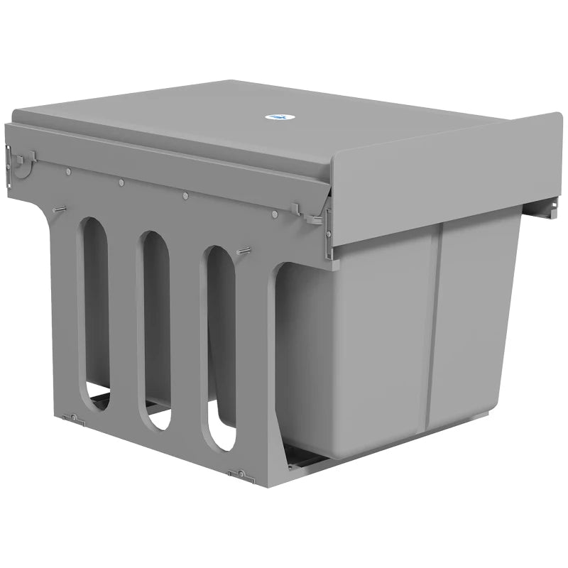 Pull Out Bin with Dual 4-Gallon Removable Compartments, Under Sink Garbage Can with Soft-Close Slides, Light Grey