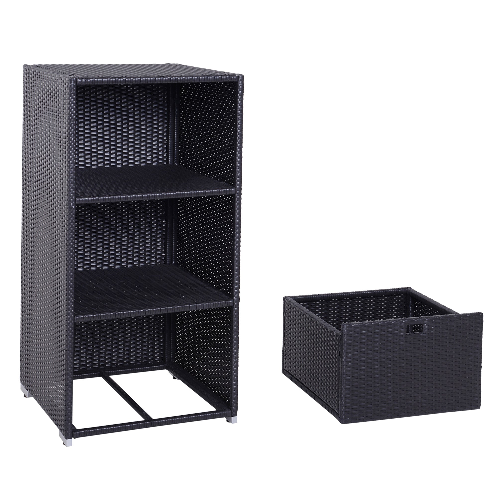 Outsunny Wicker Rattan Towel Valet Organizer Poolside 2 Shelf 1 Drawer Storage 