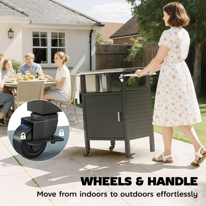 Outdoor Grill Dining Cart with Stainless Steel Top, Pizza Oven Stand Table with Foldable Side Table, Silver