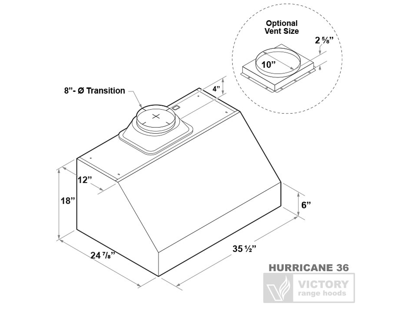 36 Inch 1200 CFM Under Cabinet Range Hood - VICTORY Hurricane 