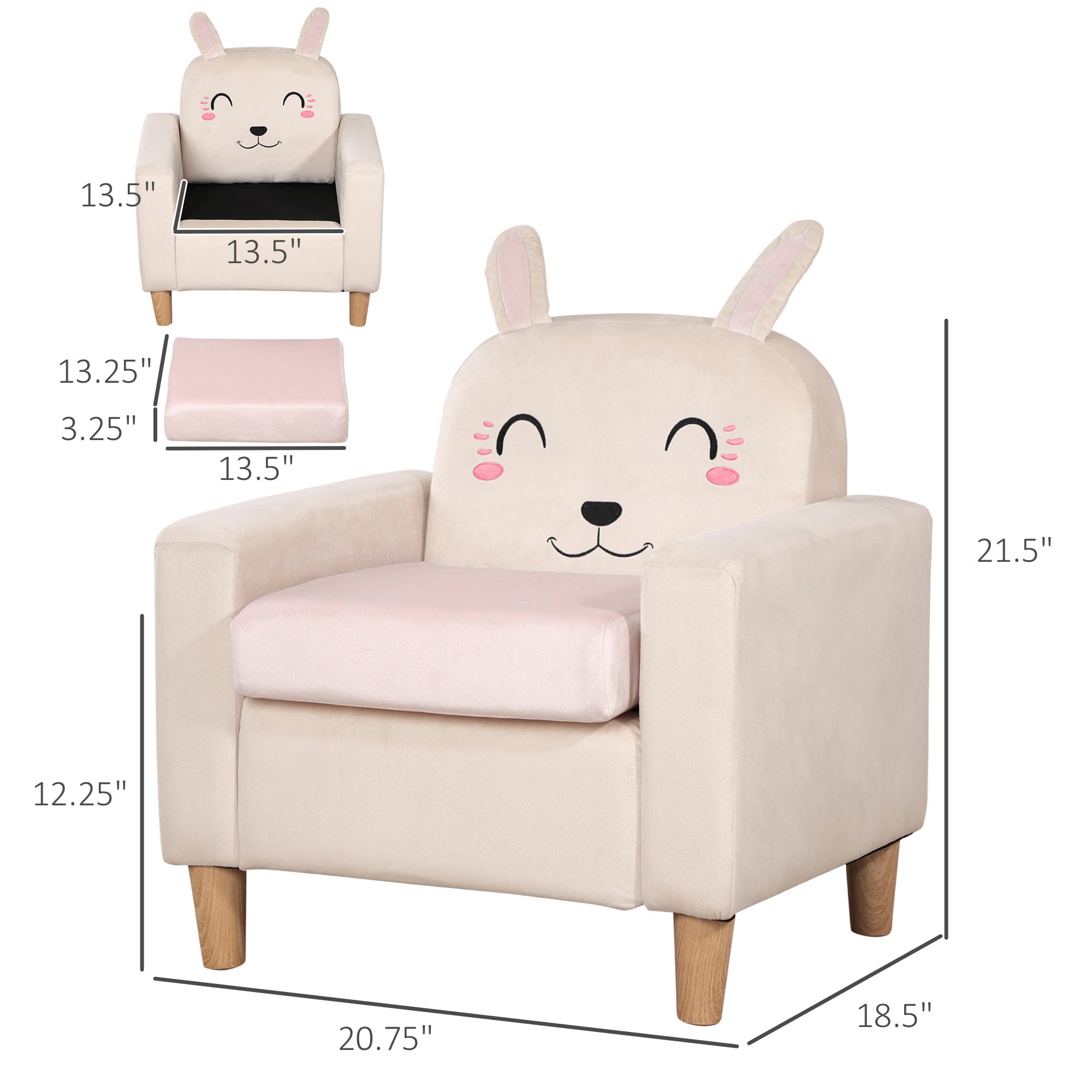 Qaba Kids Sofa: Charming Rabbit Ear Design, Sturdy Wooden Legs, Perfect for Preschool & Bedroom - Cream 