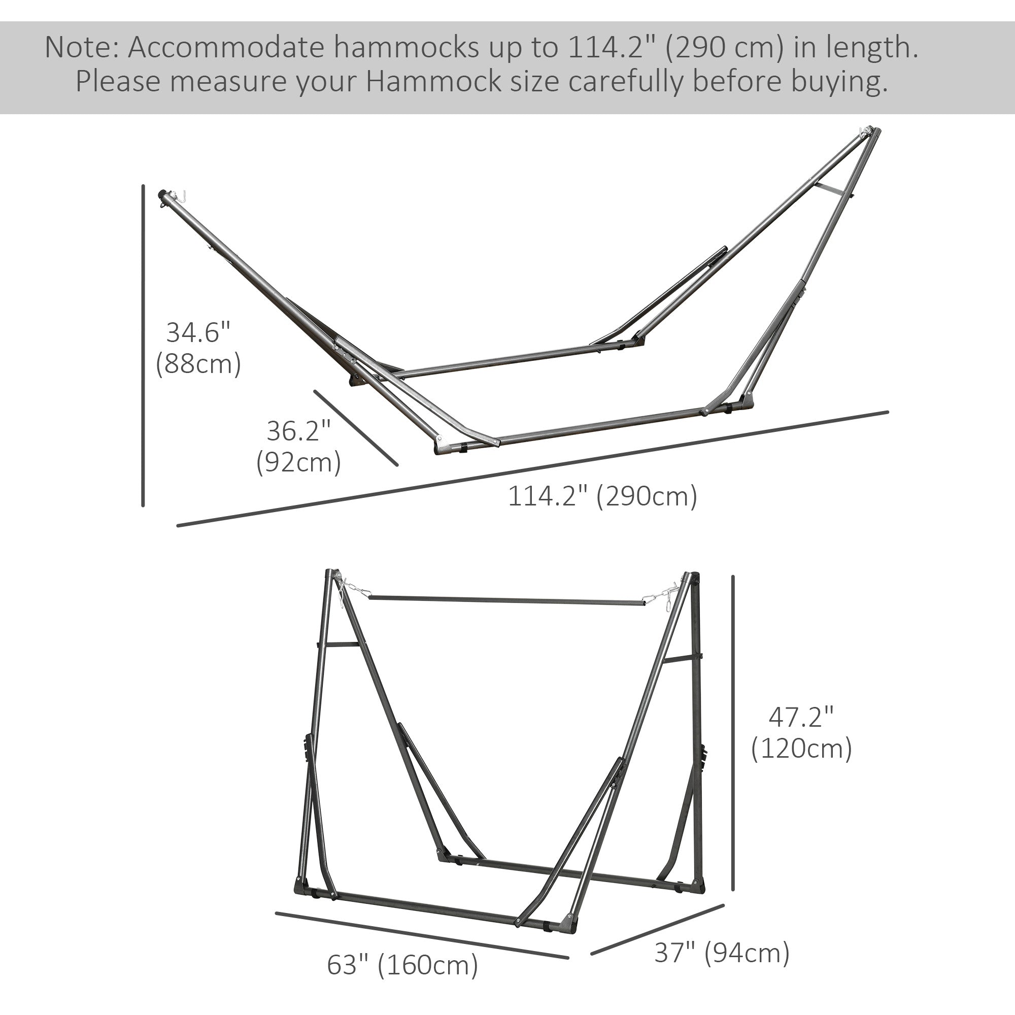 Outsunny Portable Hammock Stand 2 in 1 Net Stand Clothes Drying Rack for Patio Garden Yard Black 