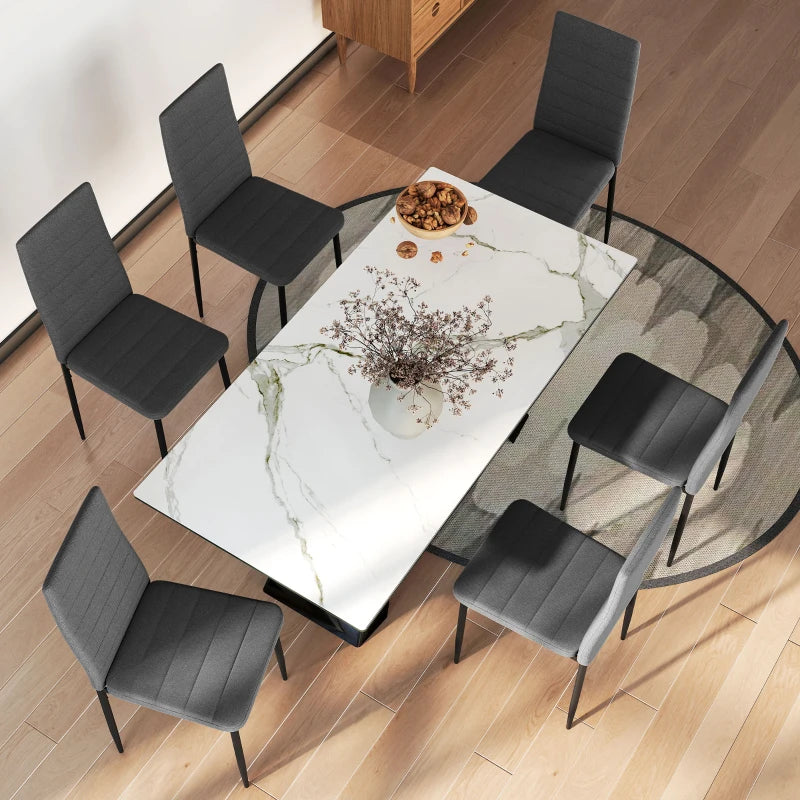 Modern Dining Chairs, Set of 6, High Back Linen Fabric Upholstery and Metal Legs for the Living Room, Home, Grey