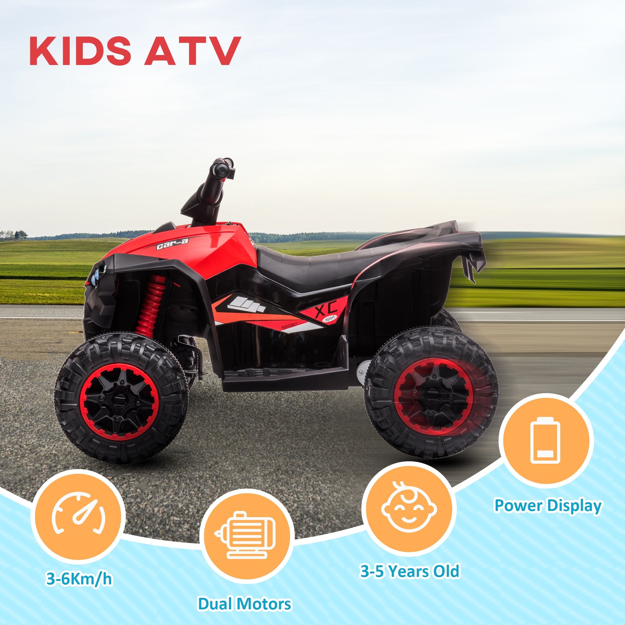 Aosom Kids 4 Wheeler Quad Bike ATV Music MP3 Headlights Speed Control Electric Rechargeable Battery Powered Ride On Toy 3-5 Years Red 