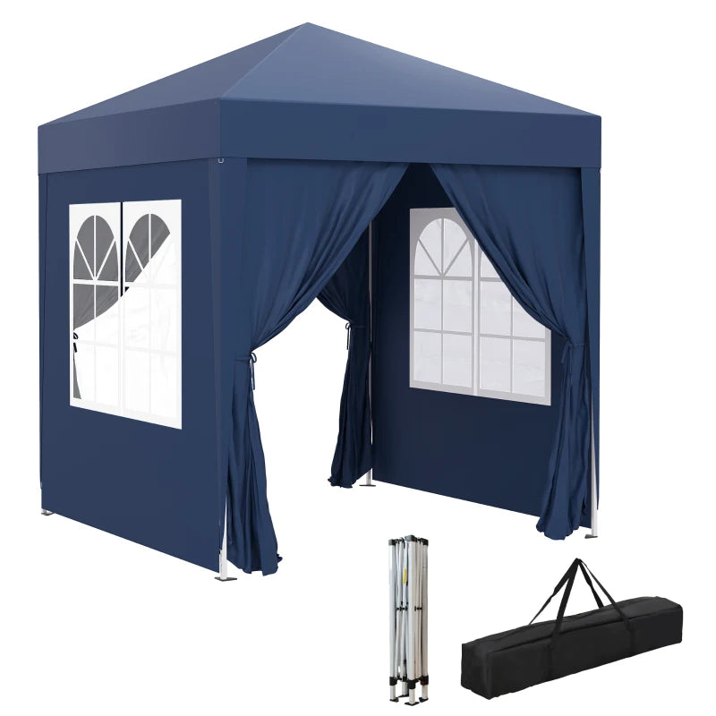 6.6'x6.6' Pop Up Canopy Tent with Sidewalls, Instant Sun Shelter Camping Gazebo with Carry Bag, Blue