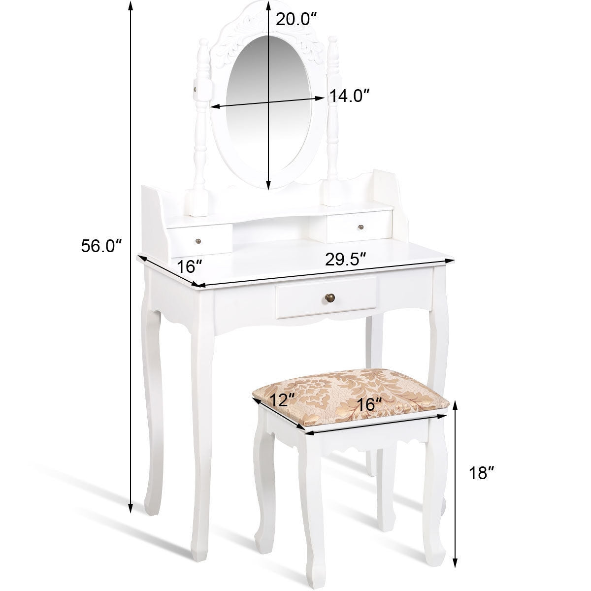 Vanity Makeup Dressing Table with Rotating Mirror and 3 DrawersÂ 