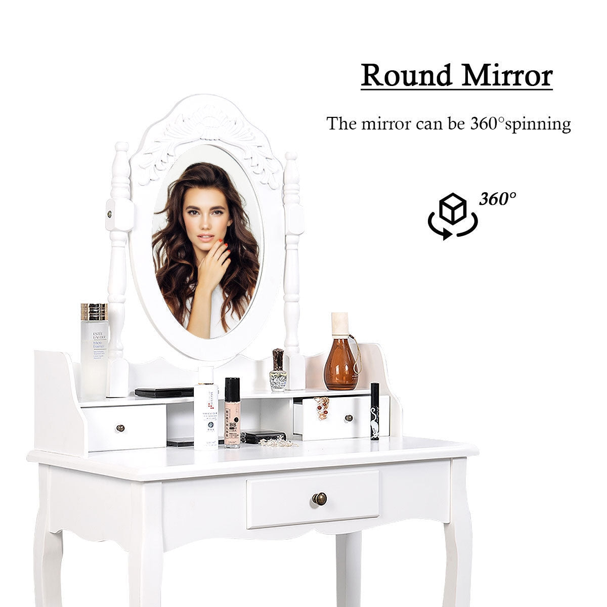 Vanity Makeup Dressing Table with Rotating Mirror and 3 DrawersÂ 