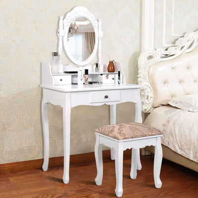 Vanity Makeup Dressing Table with Rotating Mirror and 3 DrawersÂ 