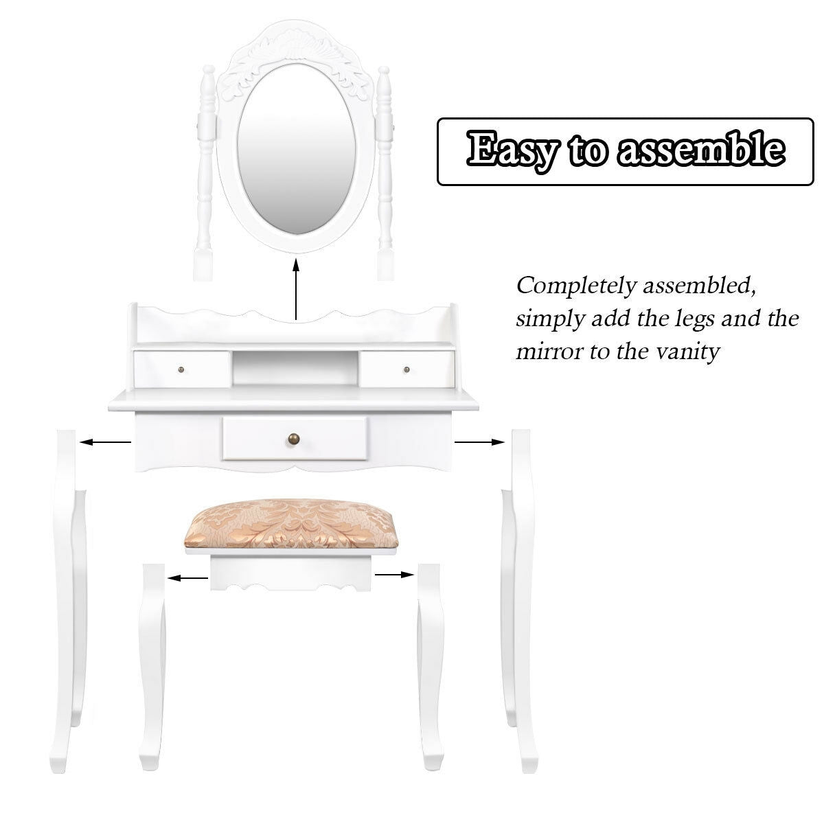 Vanity Makeup Dressing Table with Rotating Mirror and 3 DrawersÂ 