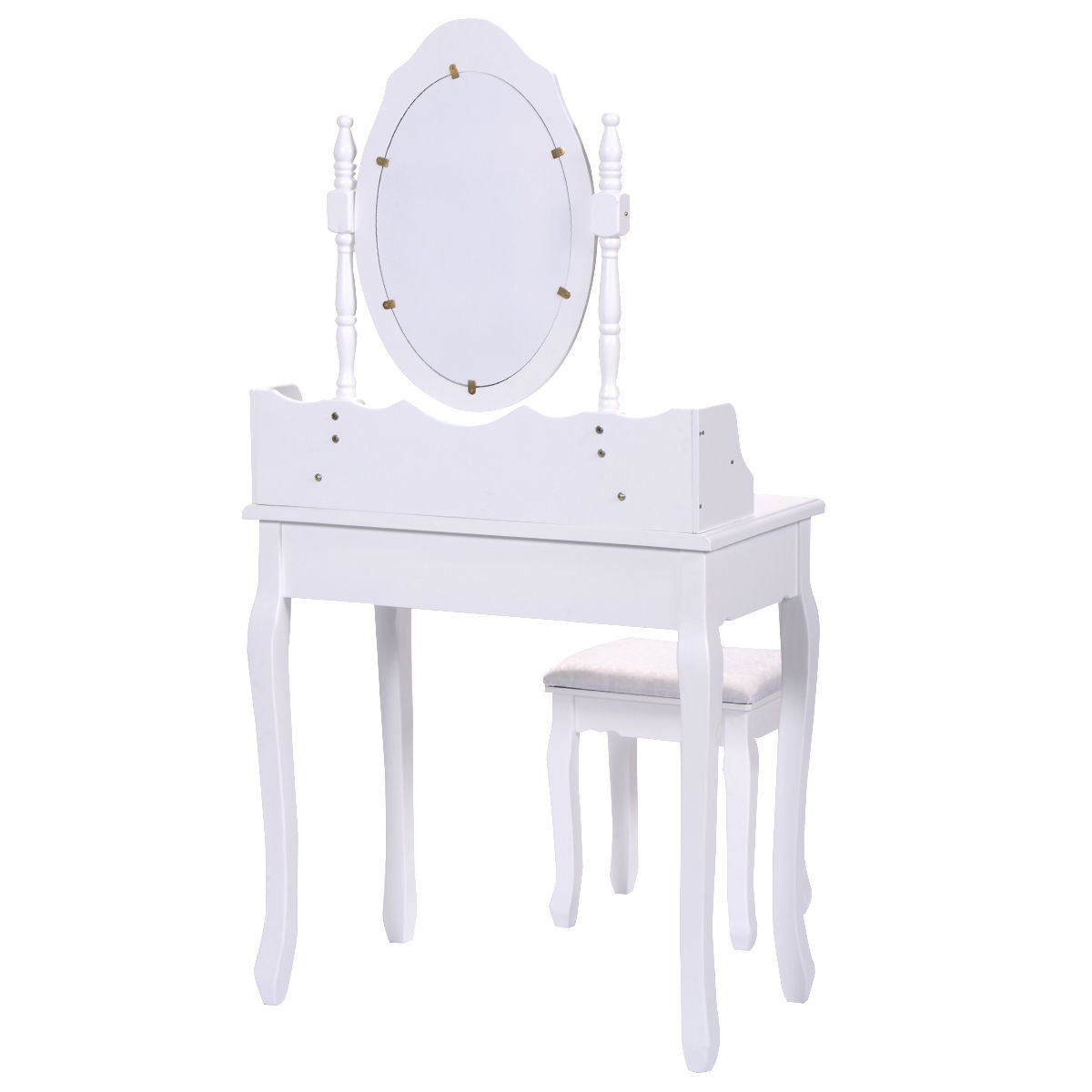 Wood Vanity Table Set with Oval Mirror and 4 Drawers for Kids Girls Women-WhiteÂ 