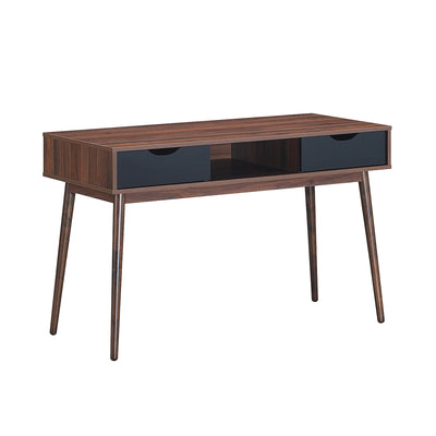 Mid Century Wooden Computer Desk with Storage Drawers-WalnutÂ 