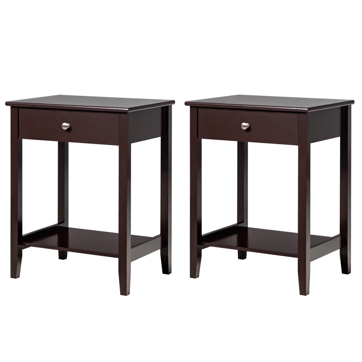 Set of 2 Wooden Bedside Sofa Table-Brown