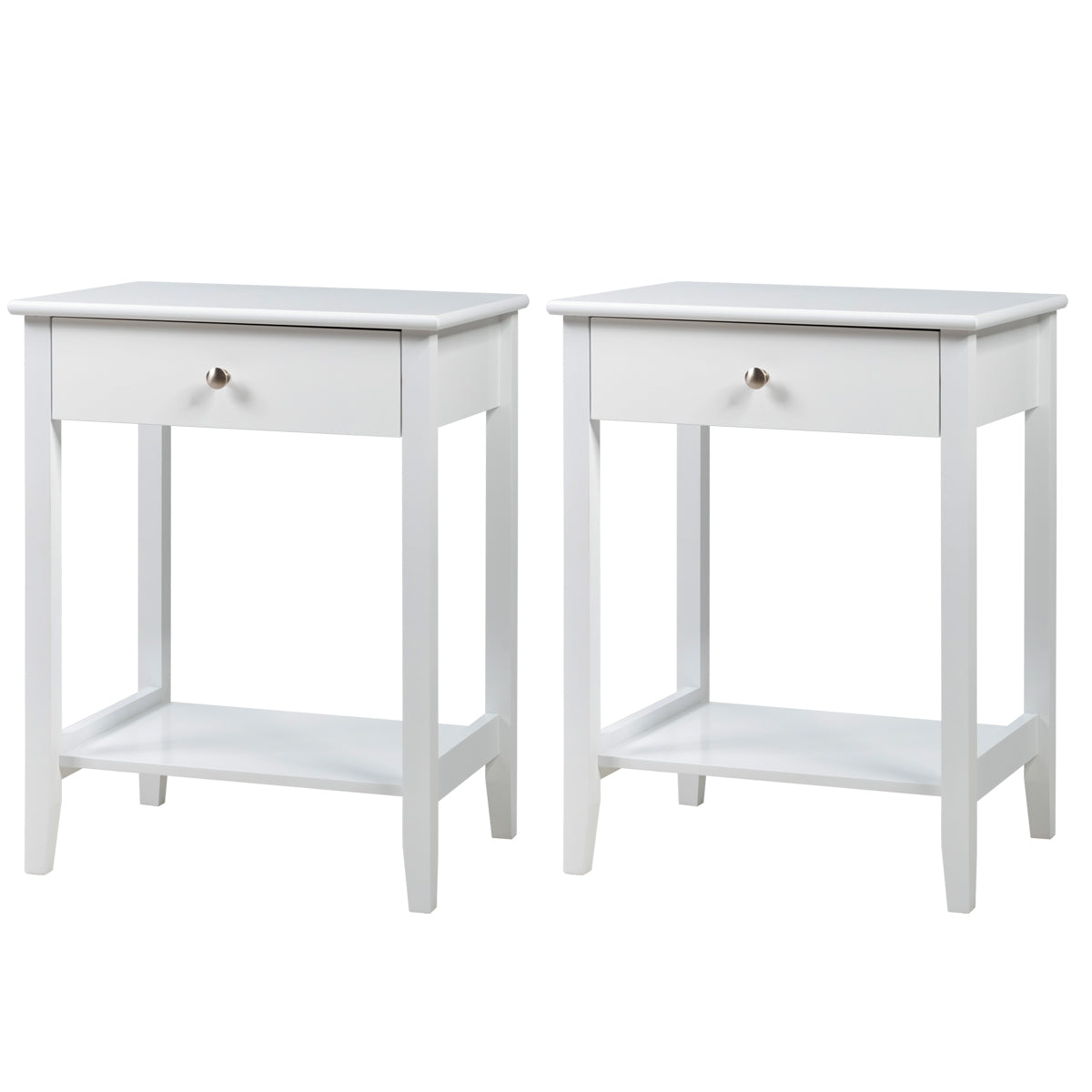 Set of 2 Wooden Bedside Sofa Table-WhiteÂ 