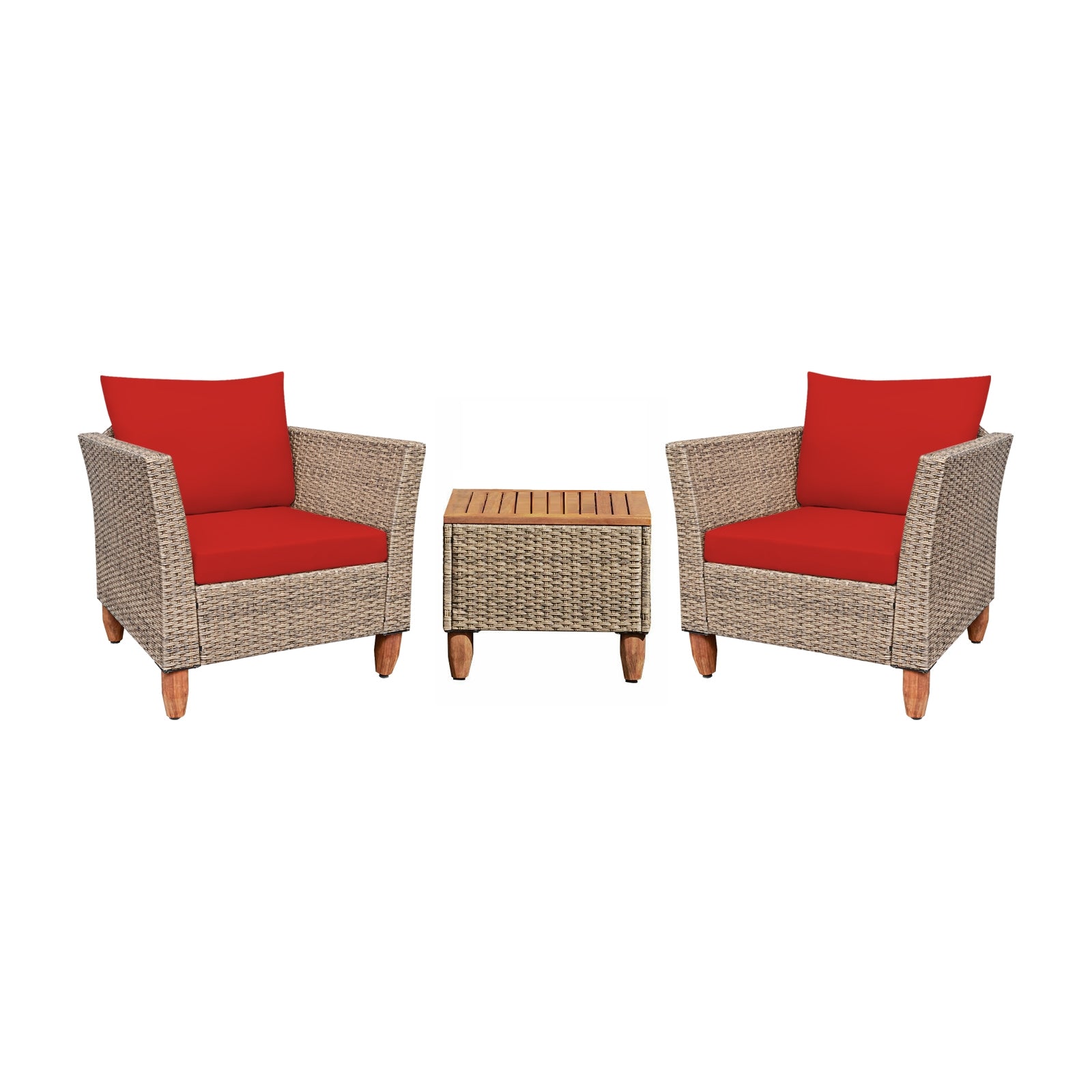 3 Pieces Patio Rattan Furniture Set with Washable Cushion for Yard Porch-Red