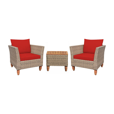 3 Pieces Patio Rattan Furniture Set with Washable Cushion for Yard Porch-RedÂ 