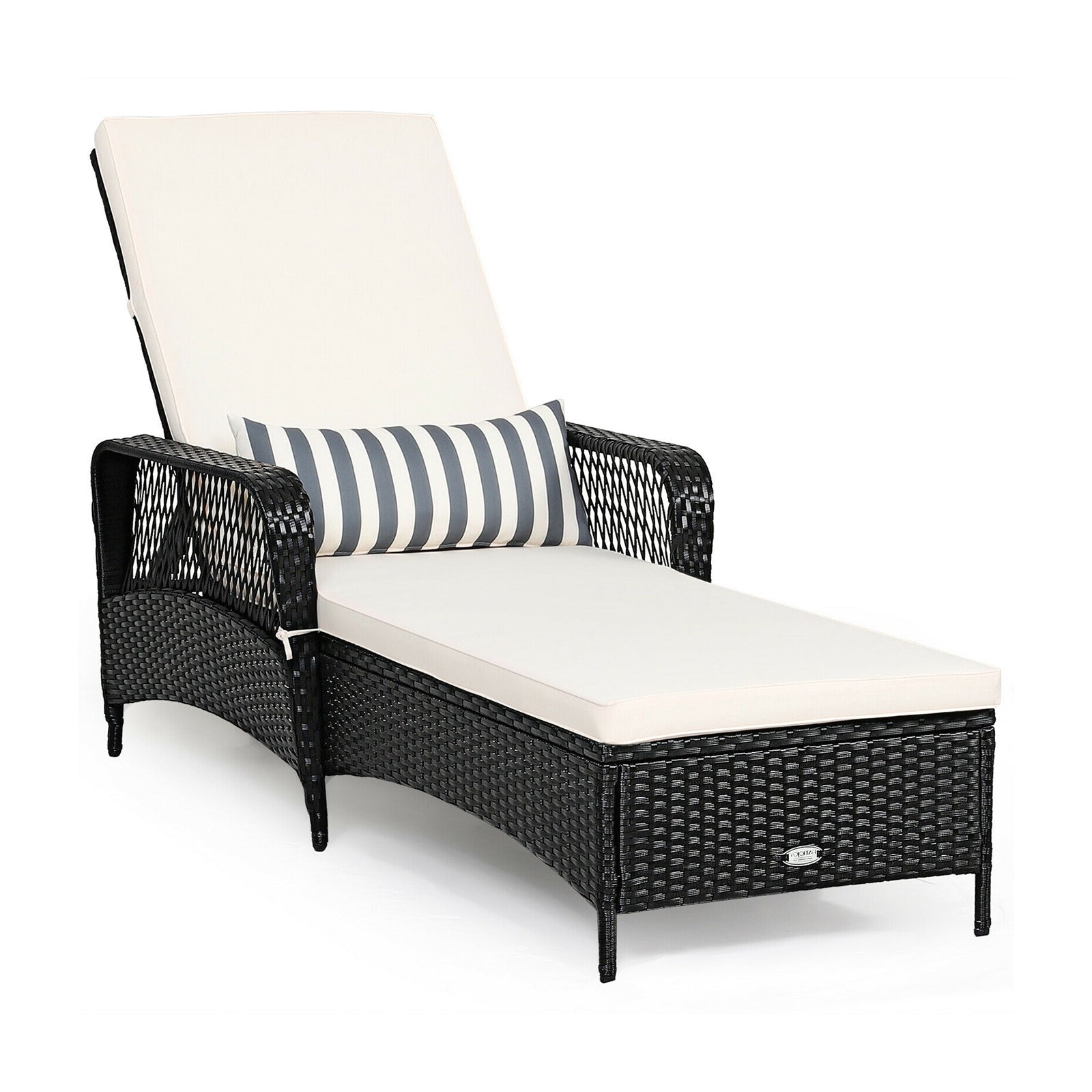 PE Rattan Armrest Chaise Lounge Chair with Adjustable Pillow