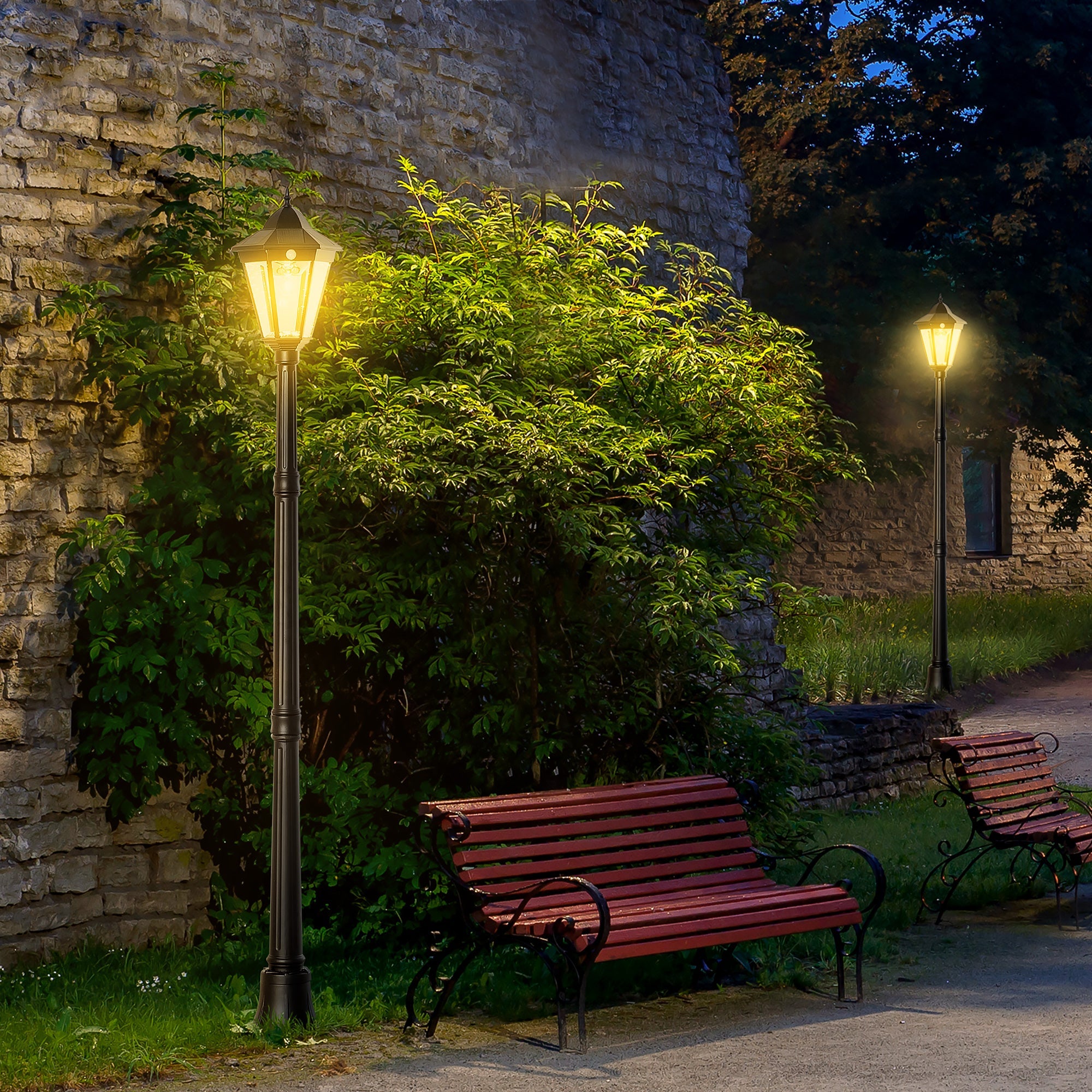Outsunny 77" Outdoor Solar LED Lamp Post Light Street Lamp Motion Sensor PIR Adjustable Brightness Yard Black 