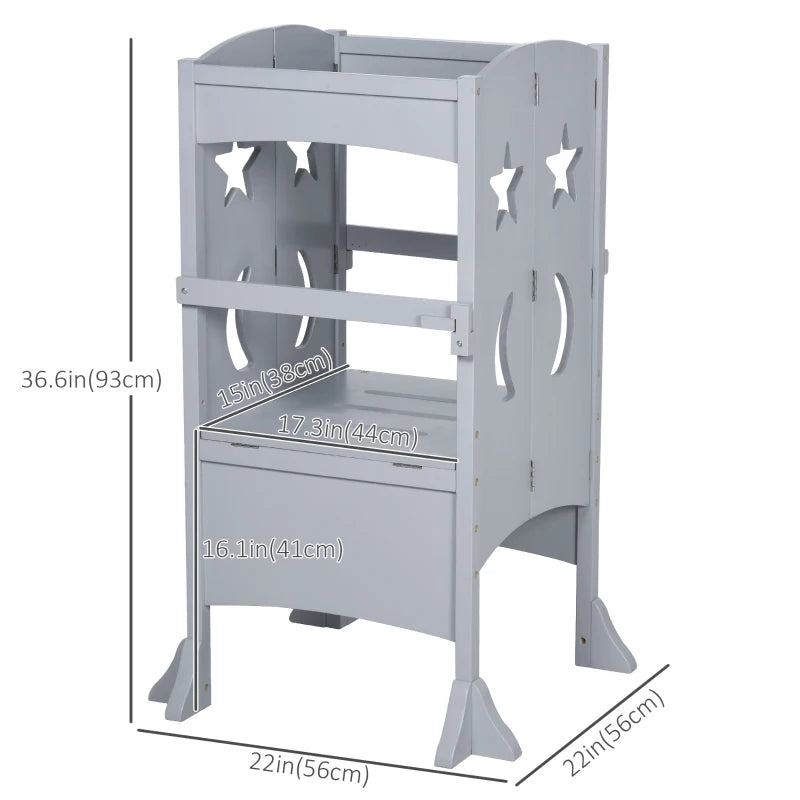 Qaba Step Stool with Safety Rail and Support Handles Kitchen Counter Step-up Helper