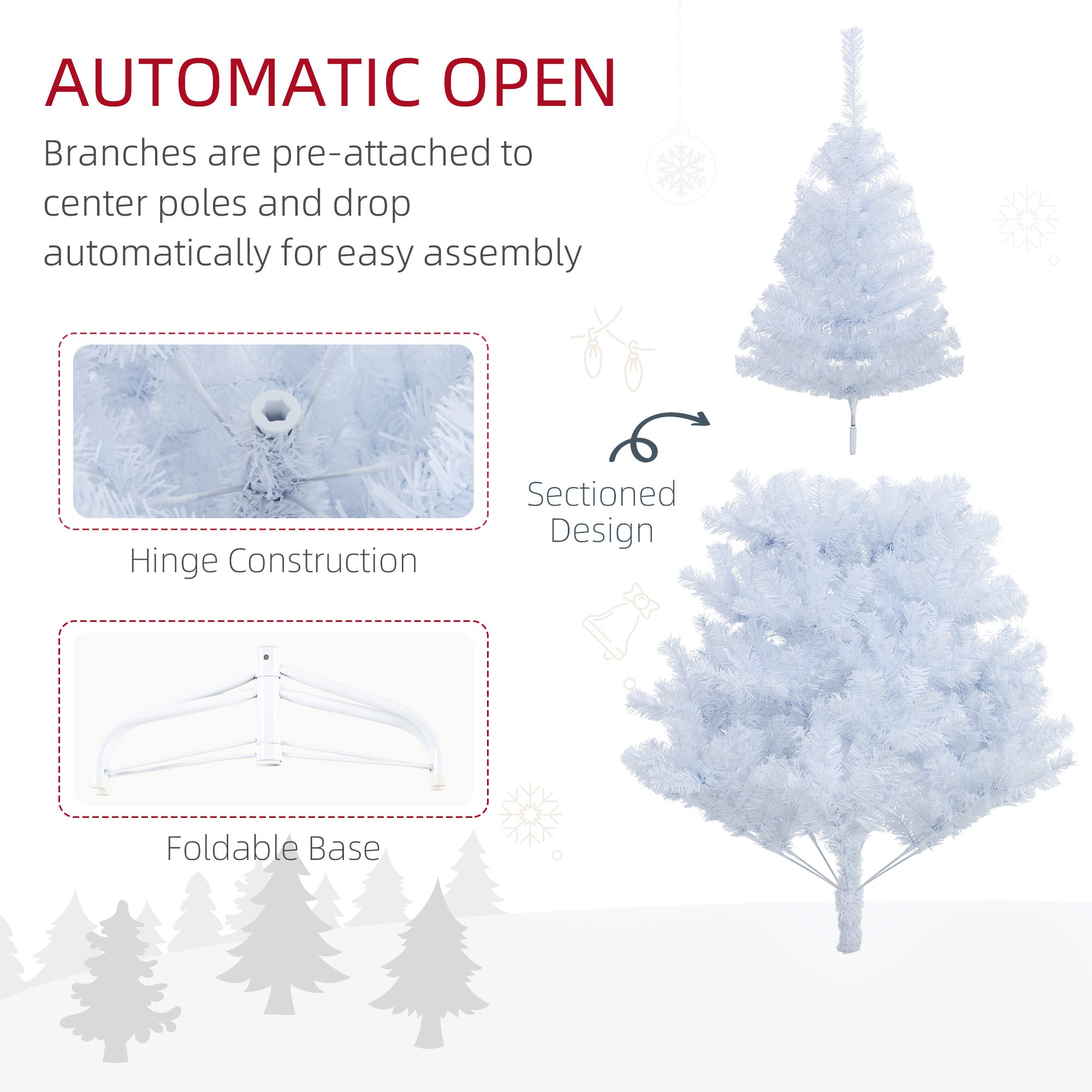 HOMCOM 5ft White Christmas Tree Artificial Christmas Tree with 536 Branch Tips and Metal Stand 