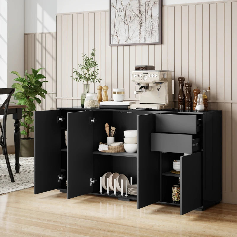 Kitchen Sideboard Storage Cabinet, Modern Coffee Bar Cabinet with Push-Open Design and 2 Drawers for Living Room, Black
