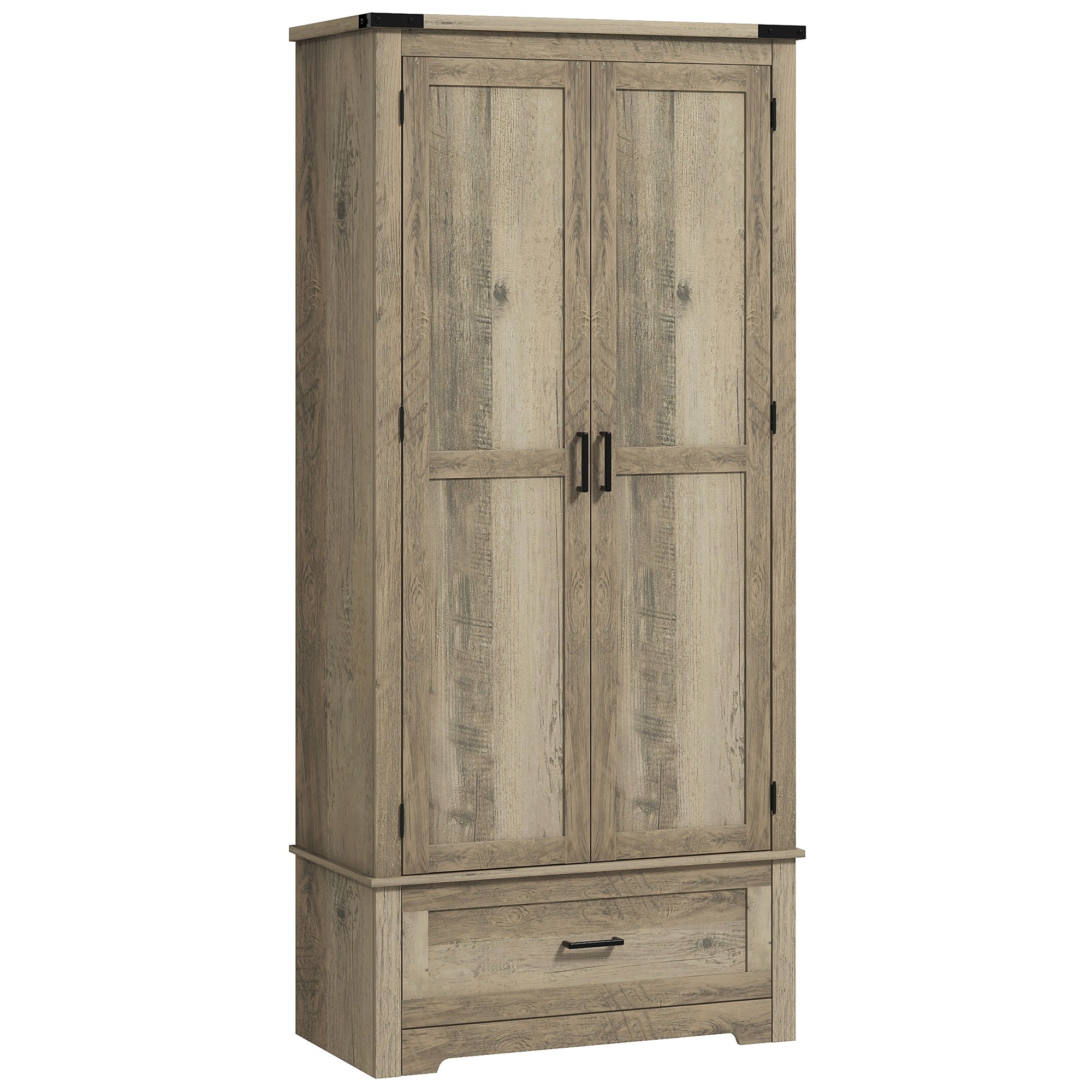 HOMCOM 69" Tall Farmhouse Kitchen Pantry Cabinet with 2 Doors, Drawer and Adjustable Shelves for Dining Room, Grey 