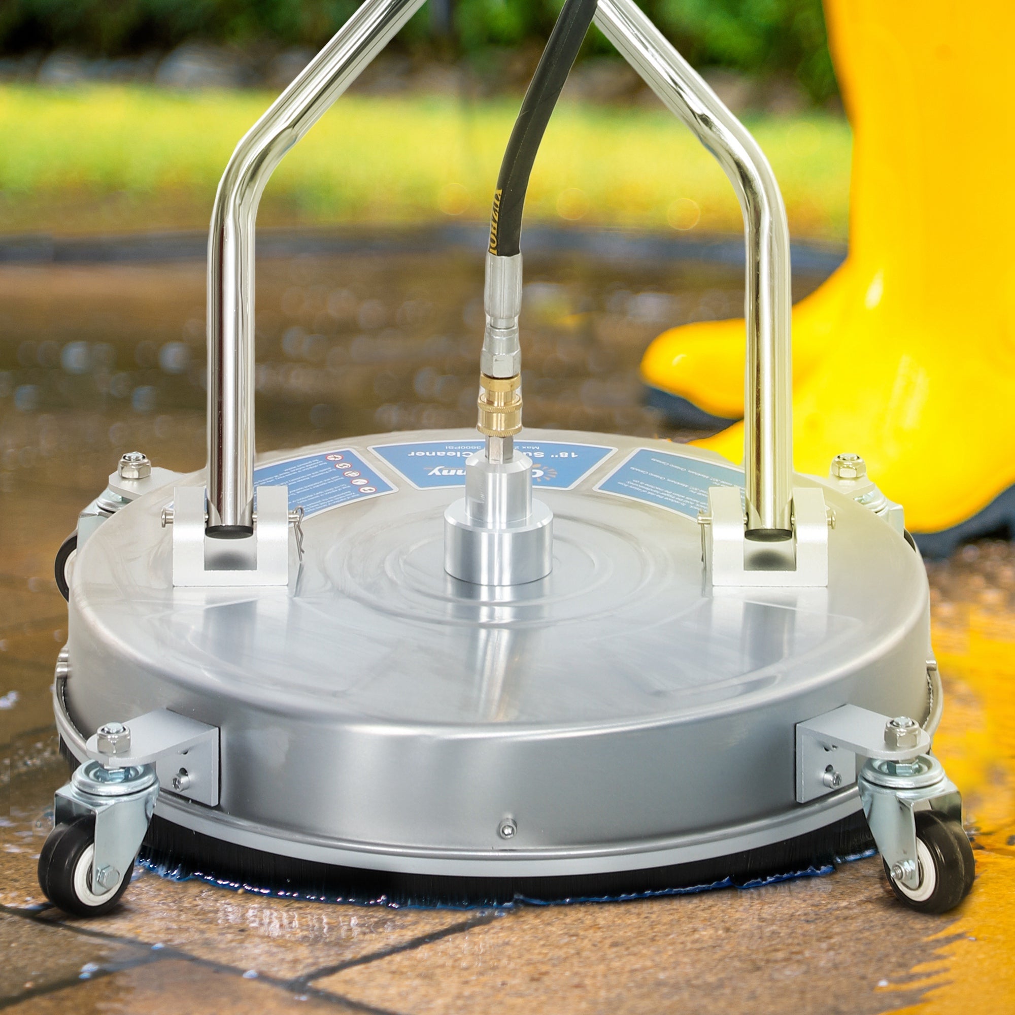Outsunny 18" Pressure Washer Surface Cleaner with 4 Wheels, Stainless Steel Power Washer Surface Cleaner with 1/4" Quick Connector, 2 Handles, 3600 PSI, Silver 