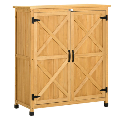Outsunny Outdoor Storage Cabinet Potting Table Wooden Gardening Bench with Patio Cabinet Magnetic Doors 