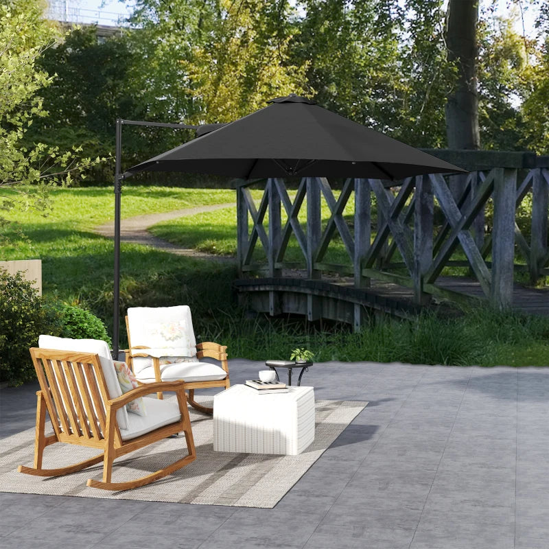 8.5FT Offset Patio Umbrella 360° Rotation Cantilever Parasol Outdoor Cantilever Roma Parasol Φ100.8" x 96.5"H Black