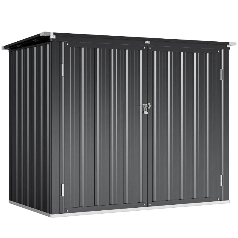 Outdoor Storage Shed Lockable Galvanized Steel Garbage Bin Shed Lift-up Lid for 2 Trash Cans