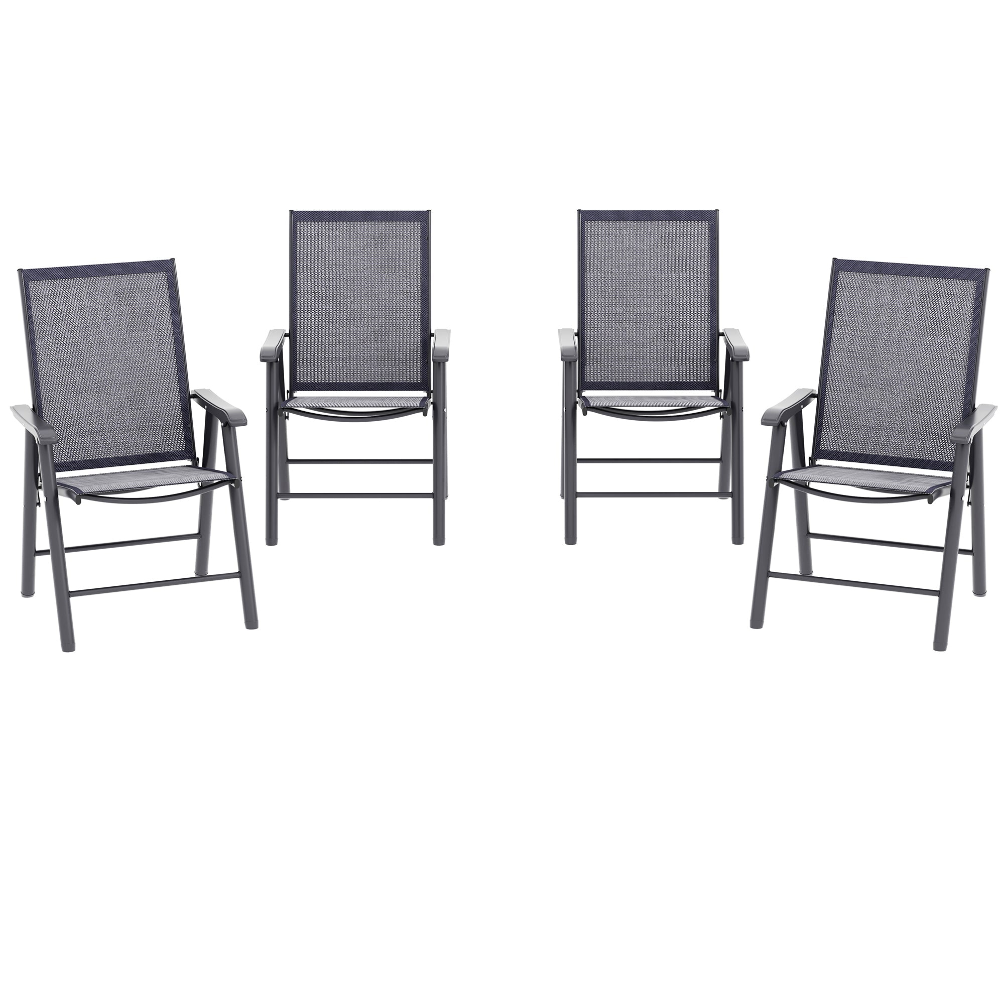 Outsunny 4-Piece Folding Chair Set for Relaxing on Patio Balcony Garden, Comfortable Outdoor Furniture with Armrests, Dark Grey 