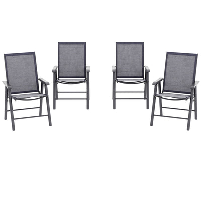 Outsunny 4-Piece Folding Chair Set for Relaxing on Patio Balcony Garden, Comfortable Outdoor Furniture with Armrests, Dark Grey 