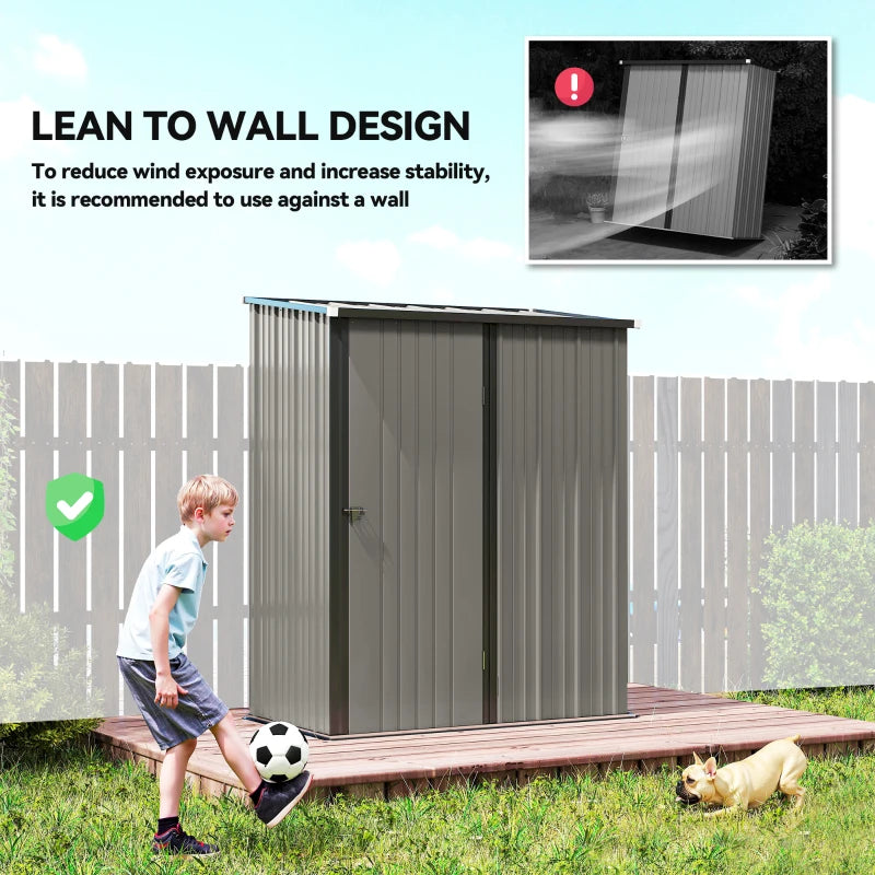 5' x 3' Outdoor Storage Shed, Steel Garden Shed with Single Lockable Door, Tool Storage Shed for Backyard, Grey
