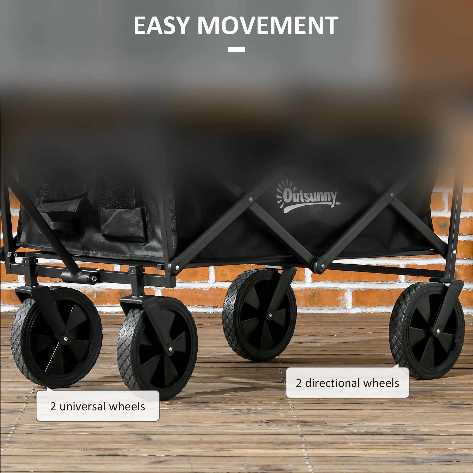 Outsunny Steel Frame Folding Garden Cart, Collapsible Wagon Cart with Removable Canopy, Telescopic Handle and Carrying Bag 