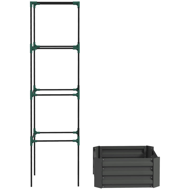Galvanized Planter Box, Outdoor Raised Garden Bed with 4-Tier Trellis Tomato Cage for Climbing Vines, Vegetables, Grey