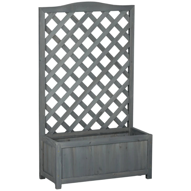 Wood Planter with Trellis for Vine Climbing, Raised Garden Bed to Grow Vegetables for Backyard, 28" x 11" x 46", Grey
