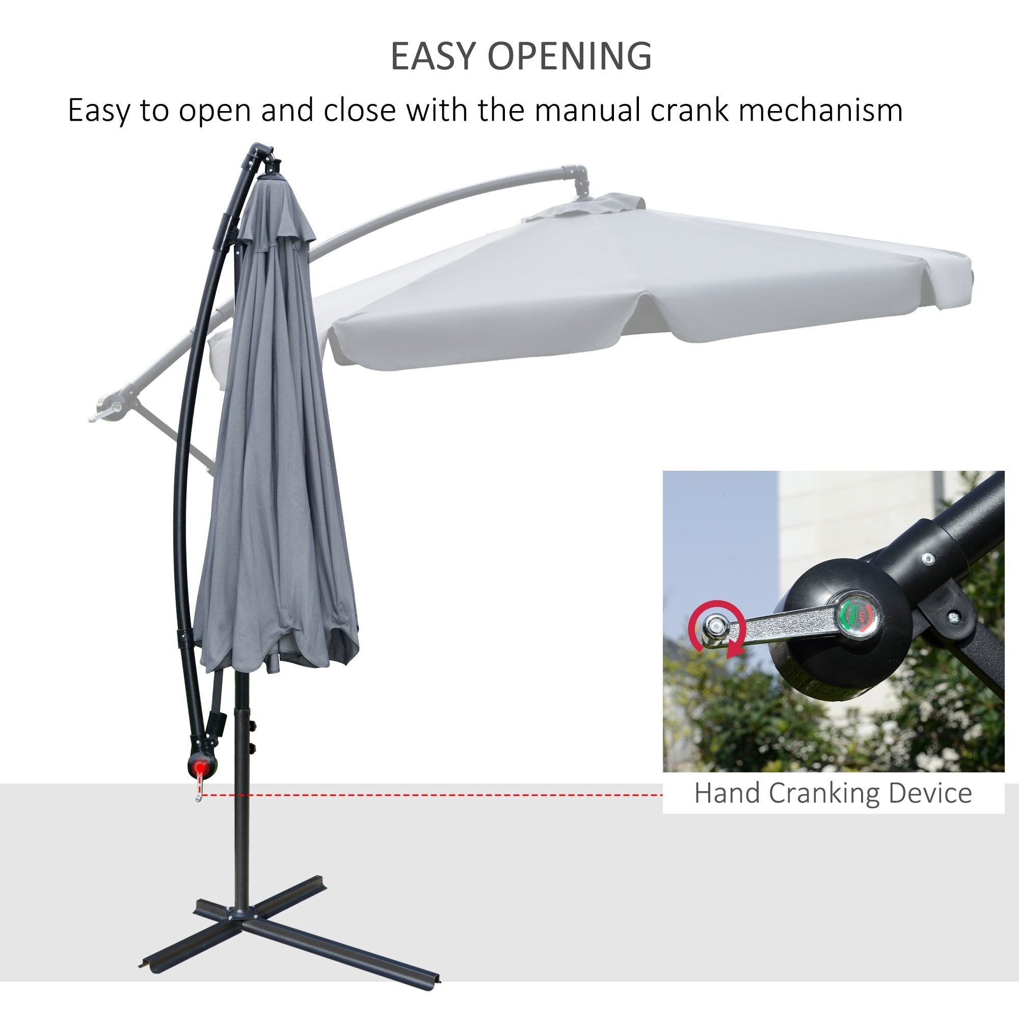Outsunny 9FT Offset Cantilever Patio Umbrella: Dark Grey Easy Tilt Cross Base 8 Ribs UV Protection Outdoor Sun Shade 