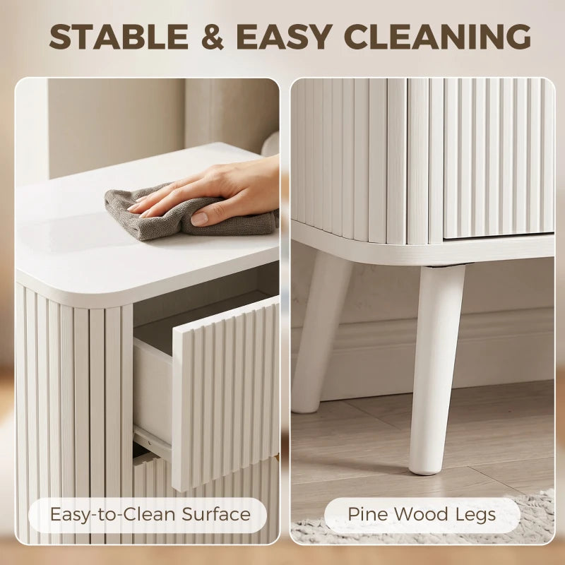 Modern Nightstand Set of 2 with 2 Drawers, White Wood Grain Bedside Tables with Gold Handles